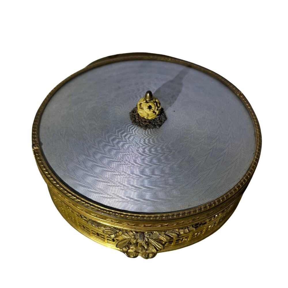 Victorian Vintage Guilloche Apollo Studios Brass Art Deco Candy dish Box Gilt